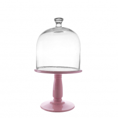 MEDIUM CERAMIC CAKE STAND WITH GLASS COVER (PINK)