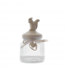GLASS JAR WITH CERAMIC SQUIRREL TOP : SMALL